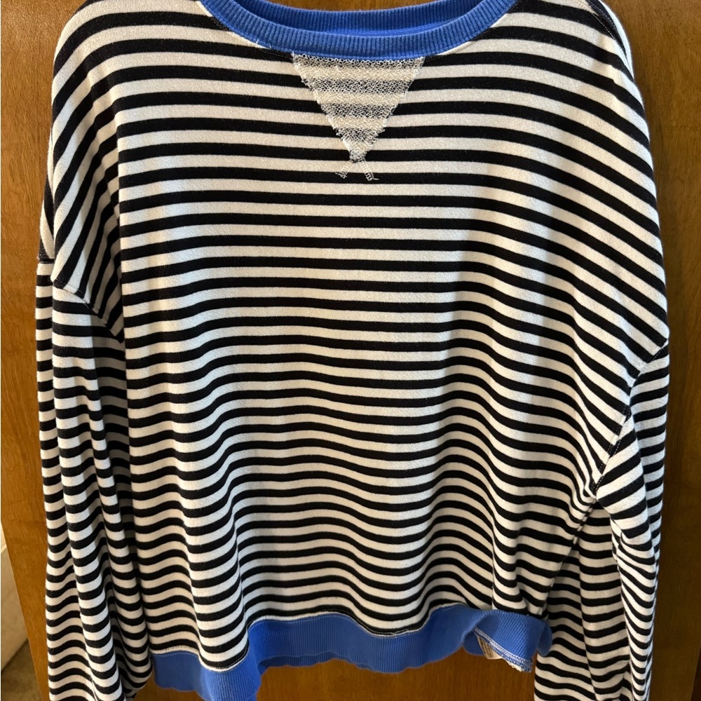 Free People Classic Striped Oversized Crewneck. Black combo. Small